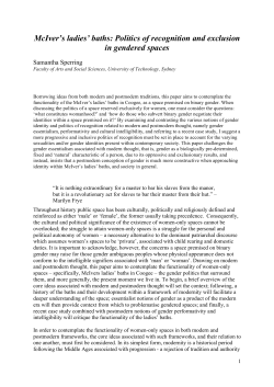 McIver`s ladies` baths: Politics of recognition and exclusion in