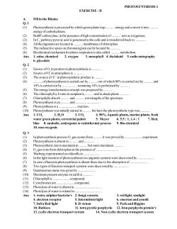 EXERCISE - II A. Fill in the Blanks Q. 1 (1) Photosynthesis is
