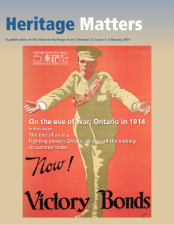 Heritage Matters, On the eve of war: Ontario in 1914, February 2014