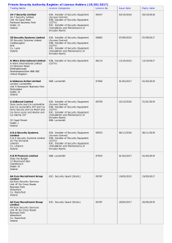 Private Security Authority Register of Licence Holders