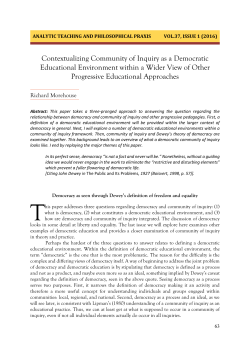 Contextualizing Community of Inquiry as a Democratic Educational