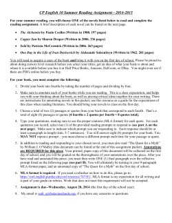 CP English 10 Summer Reading Assignment