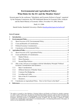 Environmental and Agricultural Policy: What Roles for the EU and