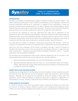 SYNALLOY CORPORATION CODE OF BUSINESS CONDUCT