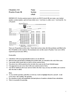 Chemistry 112 Name Practice Exam 3B Section eMail