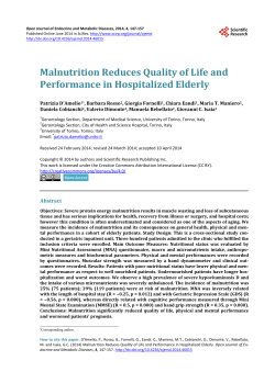 Malnutrition Reduces Quality of Life and Performance in