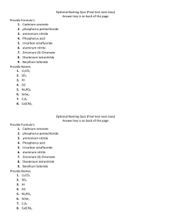 Optional Naming Quiz (Final test next class) Answer key is on back
