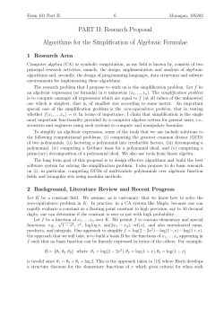 PART II: Research Proposal Algorithms for the Simplification of