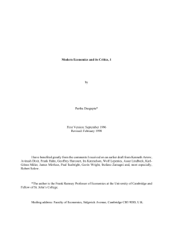 Modern Economics and its Critics, 1 by Partha Dasgupta* First
