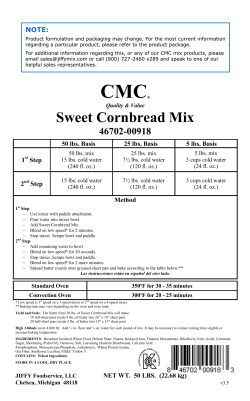 Sweet Cornbread Mix - "JIFFY" Foodservice, LLC