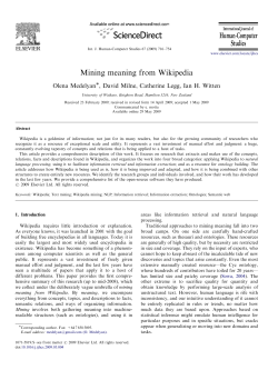 Mining meaning from Wikipedia - Department of Computer Science