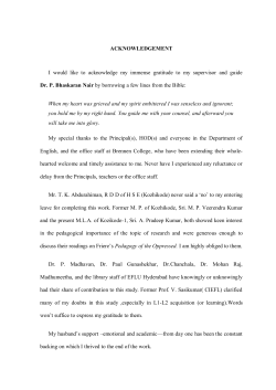 ACKNOWLEDGEMENT I would like to acknowledge