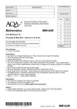 GCE Mathematics Question Paper Unit Mechanics 1A June