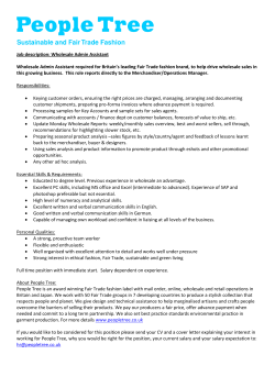 Job description: Wholesale Admin Assistant