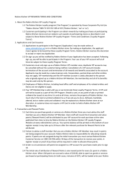 Robins Kitchen VIP REWARDS TERMS AND CONDITIONS 1. About