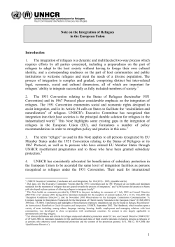 Note on the Integration of Refugees in the European Union