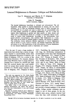 Learned Helplessness in Humans: Critique and