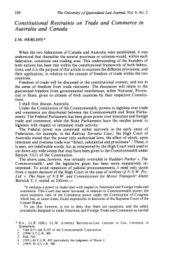 Constitutional Restraints on Trade and Commerce in