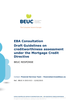 EBA Consultation Draft Guidelines on creditworthiness