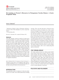 Pet-naming as Protest`s Discourse in Polygamous Yoruba Homes: A