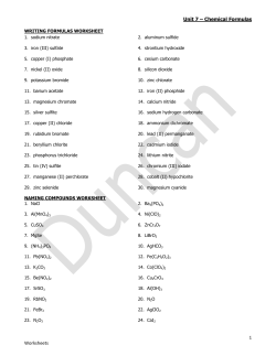 Unit 7 &ndash; Chemical Formulas Worksheets