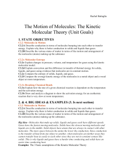 The Motion of Molecules: The Kinetic Molecular Theory (Unit Goals)
