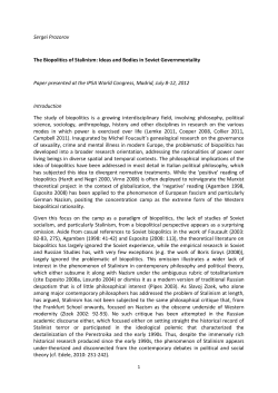 Sergei Prozorov The Biopolitics of Stalinism: Ideas and Bodies in