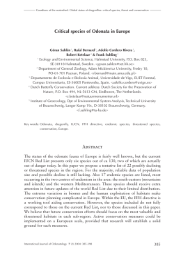 Critical species of Odonata in Europe