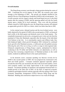 1 Overall situation The Hong Kong economy went through a sharp