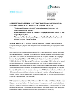 Sembcorp Makes Strides in Fifth Vietnam Singapore Industrial Park