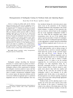 Homogenization of Earthquake Catalog for Northeast India and
