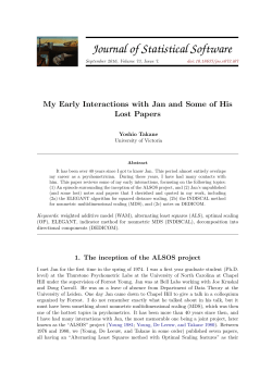 My Early Interactions with Jan and Some of His Lost Papers