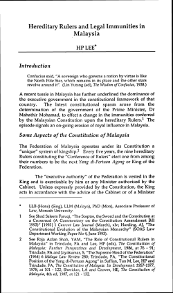 Hereditary Rulers and Legal Immunities in Malaysia