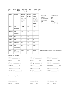 kilo hecto deca BASE unit deci centi milli k h dk/dc (m, L, g) d c m