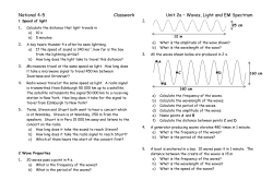 Classwork (2a Waves, Light and EM Spectrum)