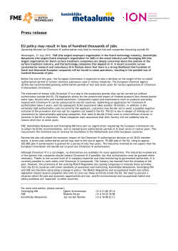 Press release EU policy may result in loss of hundred thousands of