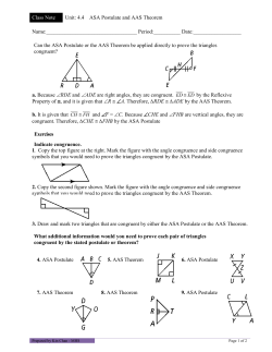 Class Note Unit: 4.4 ASA Postulate and AAS Theorem Choose an