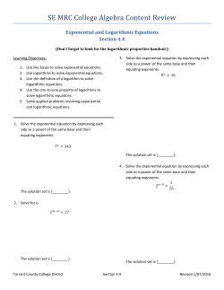 Section 4.4 Exponential and Logarithmic Equations