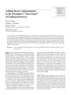 Adding Recess Appointments to the President`s &ldquo;Tool