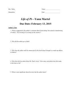 Life of Pi&mdash;Yann Martel Due Date