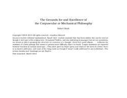 The Grounds for and Excellence of the Corpuscular or Mechanical