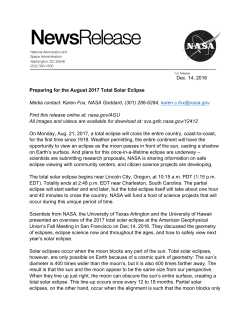 Dec. 14, 2016 Preparing for the August 2017 Total Solar Eclipse