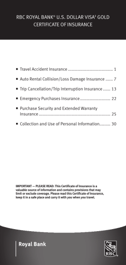 rbc royal bank&reg; us dollar visa&Dagger; gold certificate of insurance