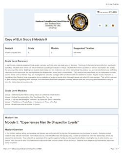 Module 5: "Experiences May Be Shaped by Events"