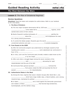 Guided Reading Activity: The Rise of Dictatorial Regimes