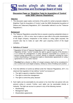 Discussion paper on Brightline Tests for Acquisition of Control under