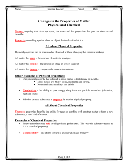 Changes in the Properties of Matter Physical and Chemical