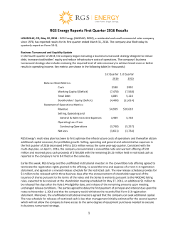 RGS Energy Reports First Quarter 2016 Results