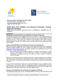 RCGP Marie Curie Palliative Care Research Fellowship, Funding