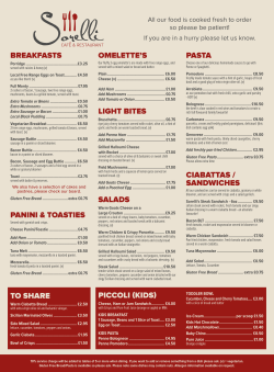Day Menu - Sorelli Cafe